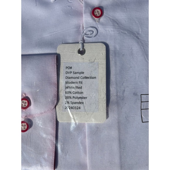 Men's Diamond Collection Modern Fit White Red Dress Shirt Size S 14.5 32 33 - Picture 3 of 5